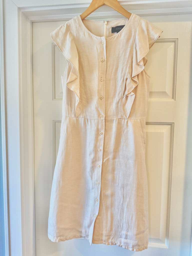 J. Crew Light Blush Ruffle Button-Front Linen Womenâs Dress